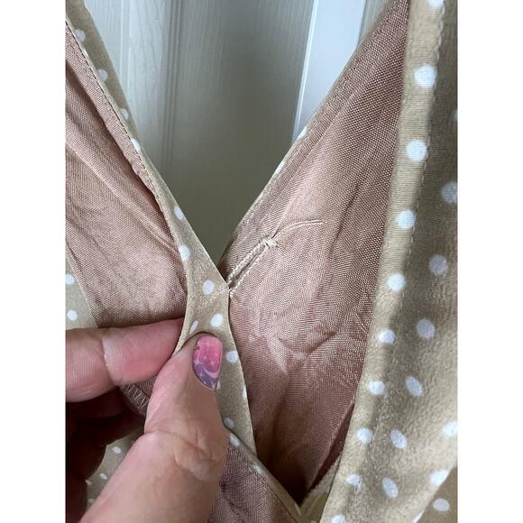 Vintage 80s Classic Tan and White Polka Dot Midi Dress D. J. Summers Size 12 - Picture 4 of 7